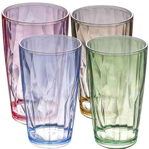 RAONEUS Vasos de plástico acrílicos apilables, vasos apilables para adultos, juego de 4 vasos de plástico para niños (500 ml, multicolor)