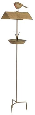 MAISONICA Tall 1.1m Distressed Brown Metal Robin Garden Stake Bird House Feeder Bath Decoration