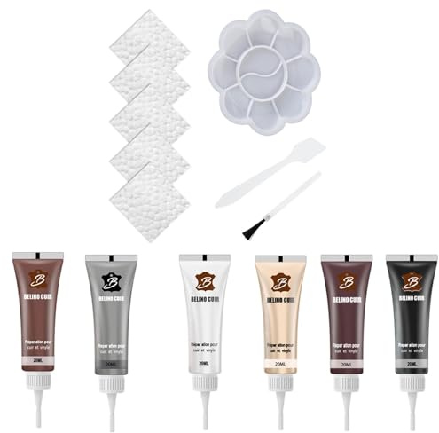 Kit de réparation pour cuir - Crème - 6 couleurs - Teinture pour cuir, cuir véritable, cuir naturel, cuir synthétique et textile - Pour couvrir les petits défauts - 20 ml (7)