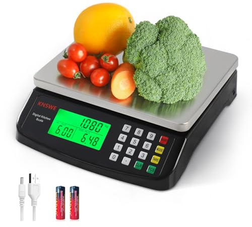 KNSWE Large Digital Kitchen Scale Black 40KG/88LB Commercial Food Weight Scale Cooking Meat Baking Bread Price Computing Scale Stainless Steel Counting Scale for Deli Stores Tare Function