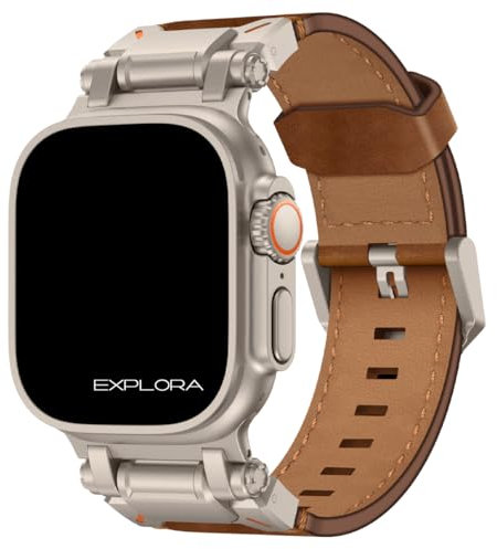 Correa de Cuero Prémium Explora para Apple Watch Ultra 2 - Ultra - SE - 10-9 - 8 (42 I 44 I 45 I 46 I 49 mm) (Titanio|Marrón)