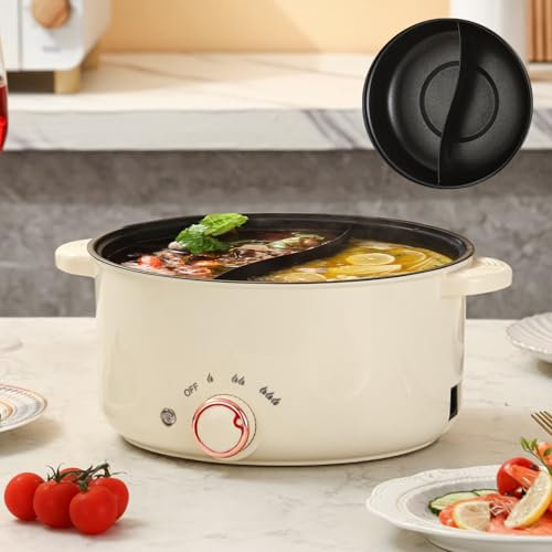 Hot Pot Eléctrico 3,5 L Cazo Eléctrico con Pared de Separación, 1000 W, Tres Ajustes de Potencia, Sartén Multifuncional Antiadherente