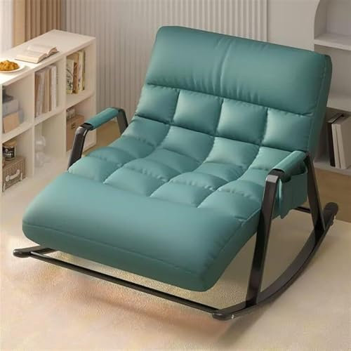 ZXFDMSWJ Doppel-Schaukelstuhl mit Seitentasche, 250 kg Tragkraft, gepolsterter Schaukelstuhl für Schlafzimmer und Wohnzimmer, moderner Stuhl (blau, schwarzer Rahmen)