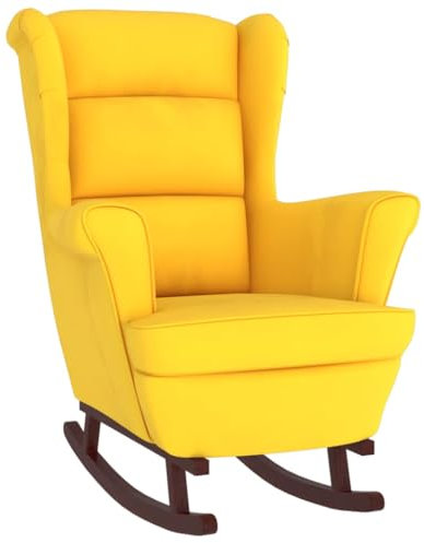 Hommdiy Schaukelstuhl mit Massivholz-Gummibeinen Relaxstuhl Schaukelsessel Schwingsessel Relaxsessel Schwingstuhl Polstersessel Sessel Samt Gelb,Ohne Fußablage
