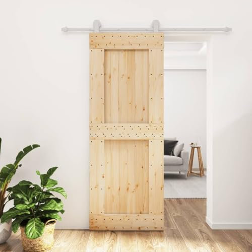 Home Garden - Porta scorrevole con set di ferramenta, 80 x 210 cm, in legno massello di pino
