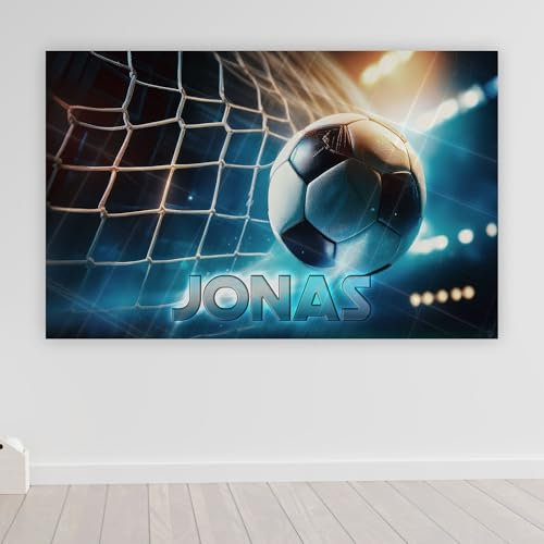 timalo® Cooles Fußball Poster personalisiert mit Namen | Bild für die Wand | Wandbild für Kinder Jungen mit Fußballtor Tor Kinderzimmer Deko | child20-B42xH30cm