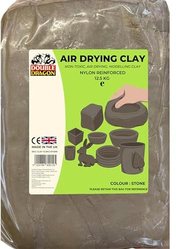Double Dragon Air Drying Modelling Clay, 12.5kg, for Sculpting & Crafting | Nylon Reinforced | Kid-Friendly & Non-Toxic | Durable, Long Lasting | Wheat & Gluten Free (Stone)