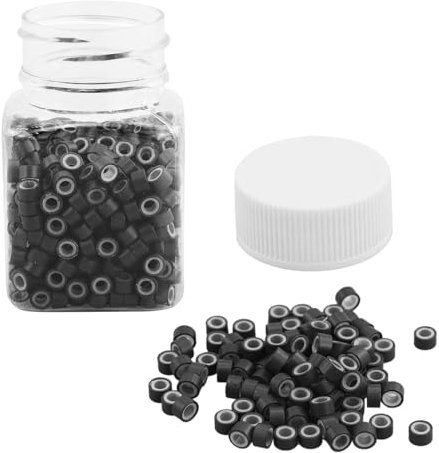 Lot de 550 micro anneaux doublés de silicone - Perles de cheveux gauche de 4,5 mm - Pour extensions de cheveux (noir)