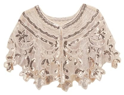 Flapper Umhang Schal mit Pailletten Umschlagtücher für Abendkleid 20er Jahre Kostüm Damen Schal Abendumhang Schultertuch Stola Tuch für Karneval 1920er Jahre Retro Schal