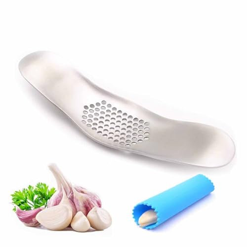 2 Pcs Garlic Rocker Crusher Mincer Press Dishwasher Safe, Stainless Steel Garlic Crusher Press