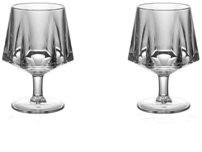 FOOLS ALIBAI Brandy and Cognac Snifter Glasses Set of 2, Short Stem Polycarbonate Glass Brandy Goblets for Bourbon, Scotch, Tequila, Armagnac, Rum, Beer, Liquor-10oz/300 ml (Transparent)