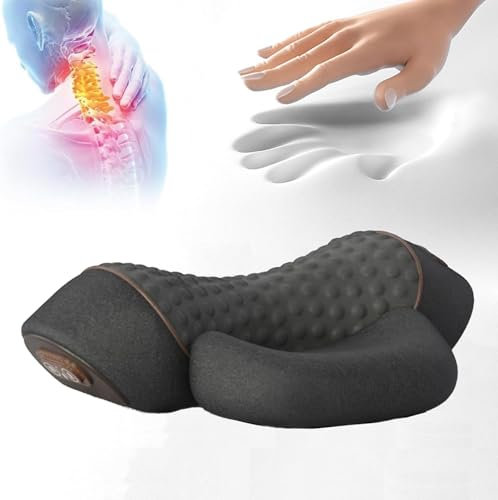 Callixethera Kissen Massage Nackenhöcker, 3 in 1 Zervikales Nackenkissen mit Wärmetherapie, Memory Foam, Ergonomische Kissen für Einschlafhilfe (Schwarz)