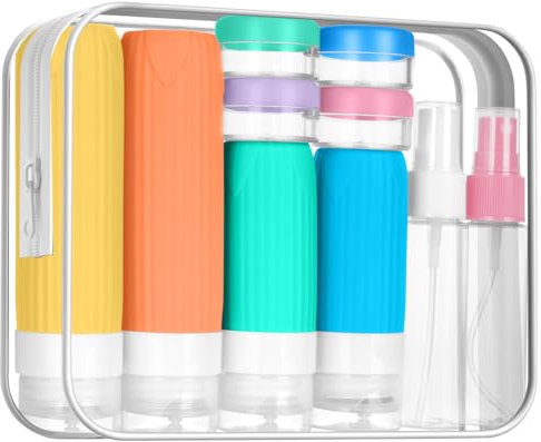 BUTBU Travel Bottles for Toiletries, 19 Pack Silicone Travel Bottles Set, Refillable Squeeze Travel Size Containers, Leakproof Travel Essentials Accessories for Shampoo, Conditioner, Lotion