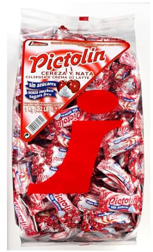 Deliex - Caramelos Pictolín cerezas con Nata y Sin Azúcar - Bolsa de 800 gr - Sin Gluten (Cereza y Nata)