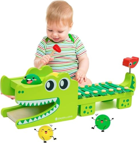 YULEYU 3 in 1 Wooden Pounding and Hammer Toy with Xylophone, Educational Pounding and Hammer Montessori Musical Toys for Toddlers 3+Years Old Kids