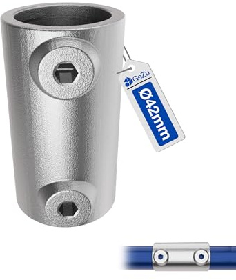 GeZu Impex Inline External Tube Connector Ø 42 mm | Hot Dip Galavinsed Silver External Joiner Key Clamp Pipe Fitting Straight Connector