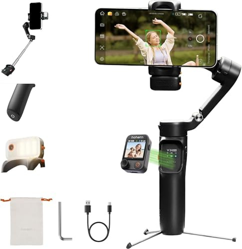 hohem iSteady V3 Ultra Gimbal Stabilizer for iPhone,Phone Gimbal with AI Tracking,Built-in Extendable Rod & Tripod,Fill Light,Detachable Remote Control,Stabilizer for Video Recording| Black