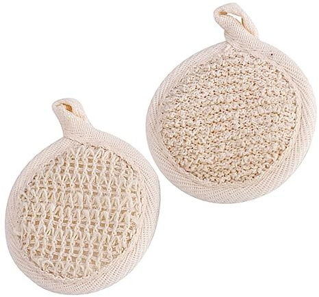 Homoyoyo 2 Stück Natürlicher Peeling Badeschwamm 8x8cm aus Hautfreundlichem Material Wiederverwendbarer Duschschwamm für Sanfte Körperreinigung und Reichhaltigen Schaum für Bad und Dusche