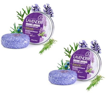 Festes Shampoo Lavendel für Volumen & Geschmeidiges Haar - Lavendel Shampoo Bar bei Fettigem Haar & Trockener Kopfhaut, Haarseife für Frauen & Männer, Vegan & Umweltfreundlich (2PC, 120g)