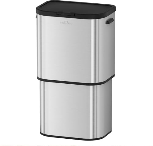 mVm Poubelle de cuisine, 60 L poubelle robuste à pression avec couvercle, fermeture en douceur et reste ouverte, poubelle à pression pour cuisine, bureau, dortoir, maison, chambres