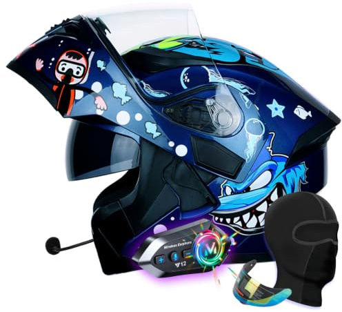 Bluetooth Modular Motorbike Helmet, Flip-Up Full Face Helmet with Dual Visors, Built-in Speakers, ECE Approved, for Adult Riders