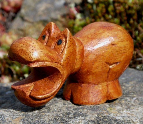 Wogeka Kleiner Hippo Nilpferd Holz Tier Afrika Figur Dekoration Handarbeit Schnitzerei Geschenk-Idee KTier 60