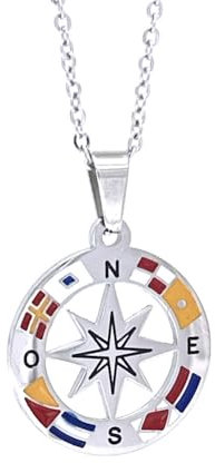 amorili Collana Uomo Rosa dei Venti in Acciaio Inossidabile | Pendente Bussola Nautica | Catena Regolabile Fino a 50 cm | Gioiello Regalo Elegante Stile Marina Militare (f)