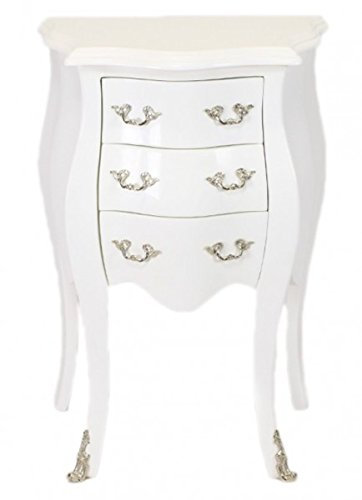 Casa Padrino Barock Kommode Weiss Hochglanz H 70 cm, B 50 cm - Nachttisch Schrank mit 3 Schubladen