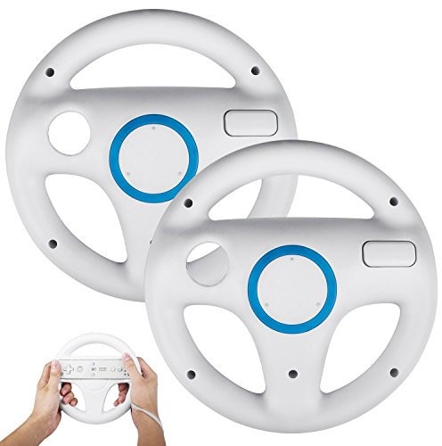 Wii Volante, STOGA controlador de Wii genérico para Nintendo Mario Kart Controlador de juego de volante de carreras para juegos de Wii de control remoto - Blanco (2 piezas)
