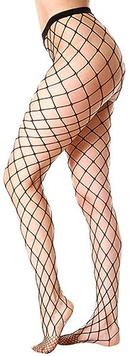 krautwear® Damen Netzstrumpfhose Schwarze Netz Strumpfhose Weitmaschig Grob Gemustert Mit Groben Maschen Fasching Karneval Cosplay