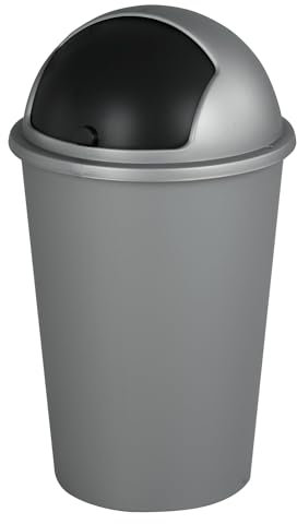 Home4You Mülleimer mit Schiebedeckel - 50 Liter Fassungsvermögen - Kunststoff - Schwarz - Silberfarben - Abfalleimer Kosmetikeimer Badezimmereimer