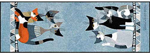 Salonloewe Rosina Wachtmeister Siamo in sei Fußmatte 60x180 cm Schmutzfang-Teppich waschbar Läufer Katzen bunt