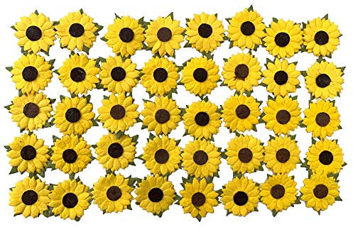 Handgefertigte Sonnenblumen, Maulbeerpapier, Blumen, 3,2 x 3,2 cm, gelb mit brauner Mitte, 50 Stück, ideal für Scrapbooking und kreative Bastelprojekte
