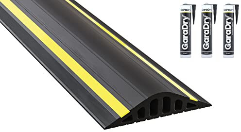 Kit soglia barriera antiallagamento per porta garage alta 4 cm 4,95 m | PVC flessibile | Il kit completo include 3 adesivi | GaraDry