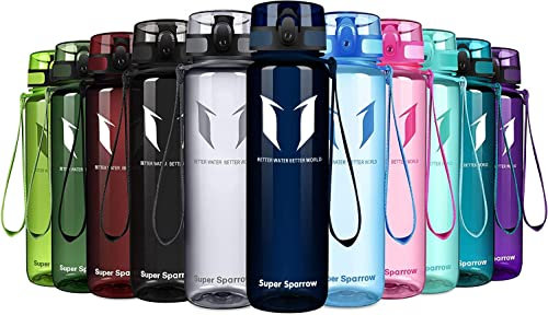 Super Sparrow Botella de Agua Deportiva - 1000ml - Sin BPA (Transparente- Arándano)