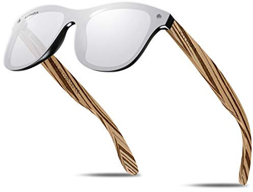 KITHDIA Holz Sonnenbrillen Herren und Damen Polarisierte Sonnenbrille mit Holzbügeln/UV400-Schutz (WL23Silber)
