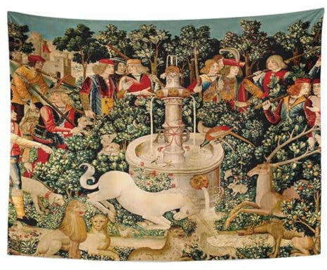 Semtomn Wandteppich, Kunstwerk, Wandbehang, Kritzelfliege, Einhorn, mittelalterliche Jagd, die gefundenen Mythischen Kreaturen, 152,4 x 203,2 cm, Heimdekoration, Wandteppich, Matratze, Tischdecke,