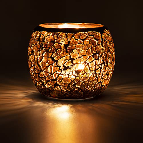 Larcenciel Teelichthalter Teelichtaufsatz aus Glas Glasaufsatz für Kerzenleuchter - Kerzenständer - Adventskranz (Gold)