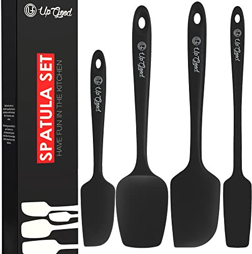 UpGood Silicone Spatula Set 600°F - 4 Versatile Tools Created for Cooking, Baking and Mixing | One Piece Design, Non-Stick & Heat Resistant | Strong Stainless Steel Core (Pro Kitchen Utensils, Black)