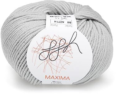 ggh Maxima - 100% Merinowolle extrafein und superwash - Lauflänge 110m auf 50g - Nadelstärke 4-5 - Wolle zum Stricken oder Häkeln - Farbe 086 - Hellgrau