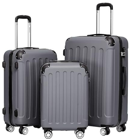 BEIBYE Hartschalen-Koffer Trolley Rollkoffer Reisekoffer Handgepäck 4 Rollen (M-L-XL-Set) (Dark Grey, Set)