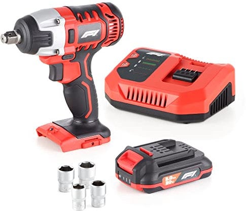 Formula 1 Schlagschrauber 1/2 Zoll Set 20V 1x 2.0Ah Akku und Ladegerät, 220Nm, 4 Stecknüsse 17/19/21/22 mm, im Aufbewahrungskoffer