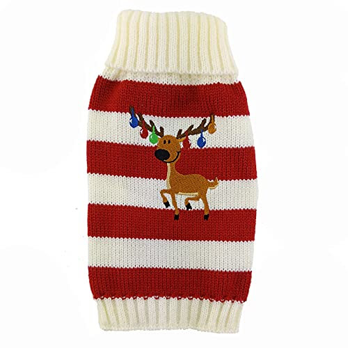 PETCARE Hundepullover Weihnachten Hund Rollkragenpullover Weihnachten Muster Strickwaren warme Haustier Pullover für Hundewelpen Party Puppy Geschenk für Hund (Rote Glocke Rentier, XL)