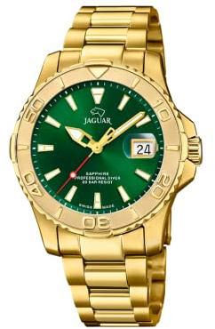 JAGUAR Herrenuhr Analog - Edelstahl 316L Goldfarben - Quarzwerk - Datum - Saphirglas Hohe Widerstandsfähigkeit - Wasserdicht 20 ATM - J971/1 Couples Diver