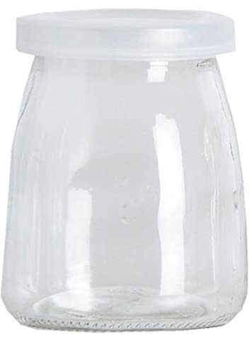 Tradineur - Pot à yaourtière en verre avec couvercle en plastique - Pot rechargeable pour yaourts, crèmes, pottitos - 170 ml - 8,6 x 6,7 cm