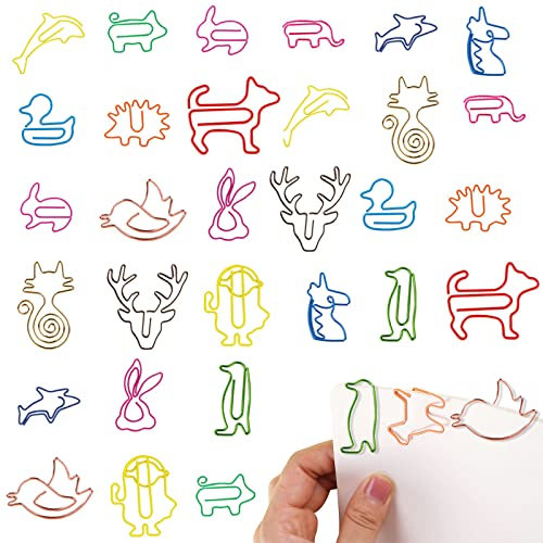 30 Stück Büroklammern, Cartoon Bunte Tier Design Büroklammern, Metall Paper Clips, Kreative Büroklammern für Lesezeichen Büro Schule Notebook Metall Paper Clips Lesezeichen