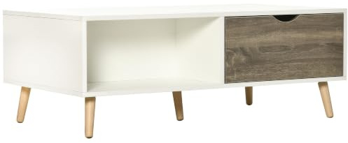 HOMCOM Modern Coffee Table with Open Storage Shelves, Two Drawers, White | Modern Tea Table, Solid Wood Legs, for Living Room, Bed Room