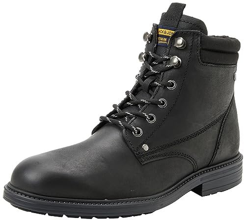 JACK & JONES Jfwsolomon Stivali in Pelle SN, Stivaletti con Lacci Uomo, Antracite, 43 EU