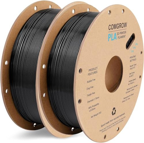 PLA 3D Printer Filament, 3D Printer PLA Filament 1.75mm, Dimensional Accuracy +/- 0.02 mm, 2 Rolls of 1KG Spool PLA Black