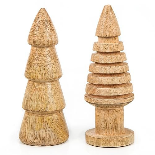 Logbuch-Verlag Lot de 2 arbres de Noël en bois naturel - Décoration de table - 15 cm - Tourné